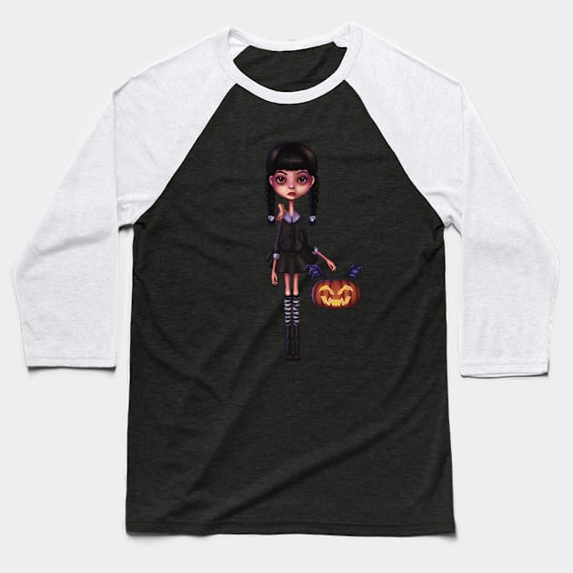 Wednesday Halloween Baseball T-Shirt by thewickedmrshicks